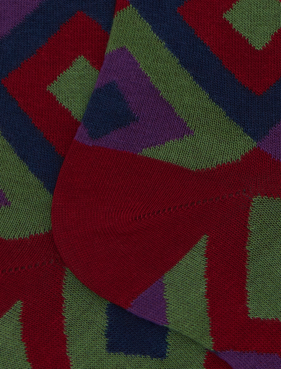 Men's burgundy cotton socks with concentric diamond pattern - Gallo 1927 - Official Online Shop