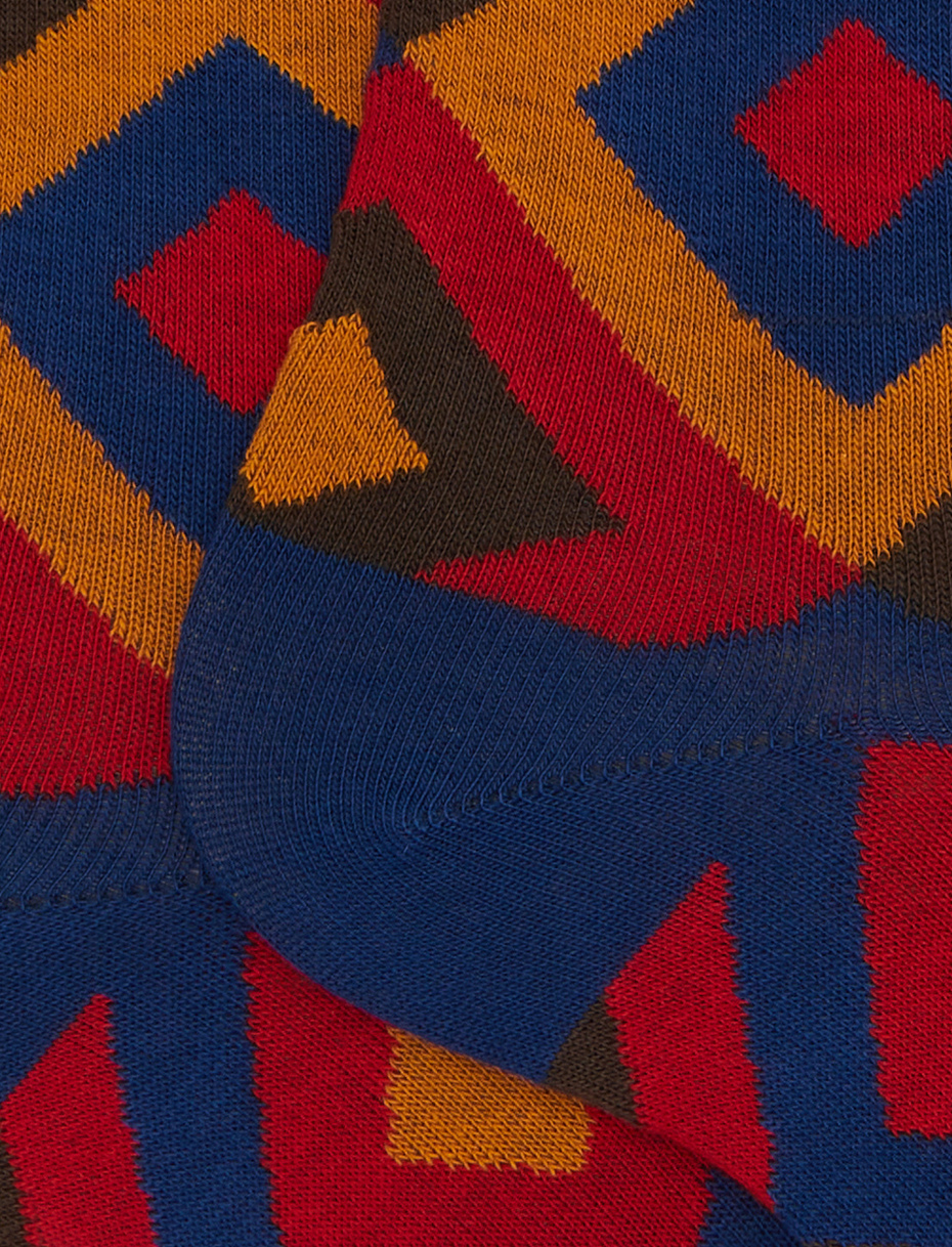 Men's blue cotton socks with concentric diamond pattern - Gallo 1927 - Official Online Shop