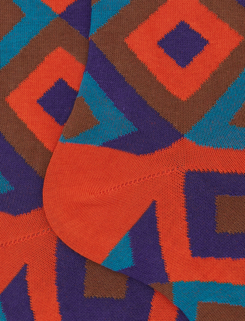 Women's orange cotton short socks with concentric diamond pattern - Gallo 1927 - Official Online Shop