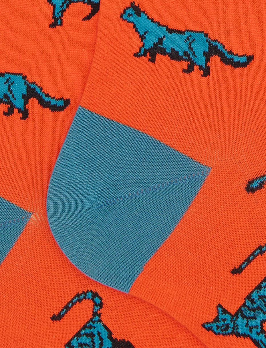 Women's long socks in orange cotton with cat pattern - Gallo 1927 - Official Online Shop