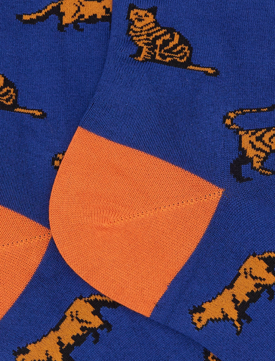 Women's short socks in blue cotton with cat pattern - Gallo 1927 - Official Online Shop