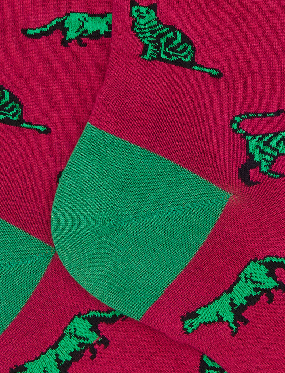 Women's short socks in fuchsia cotton with cat pattern - Gallo 1927 - Official Online Shop