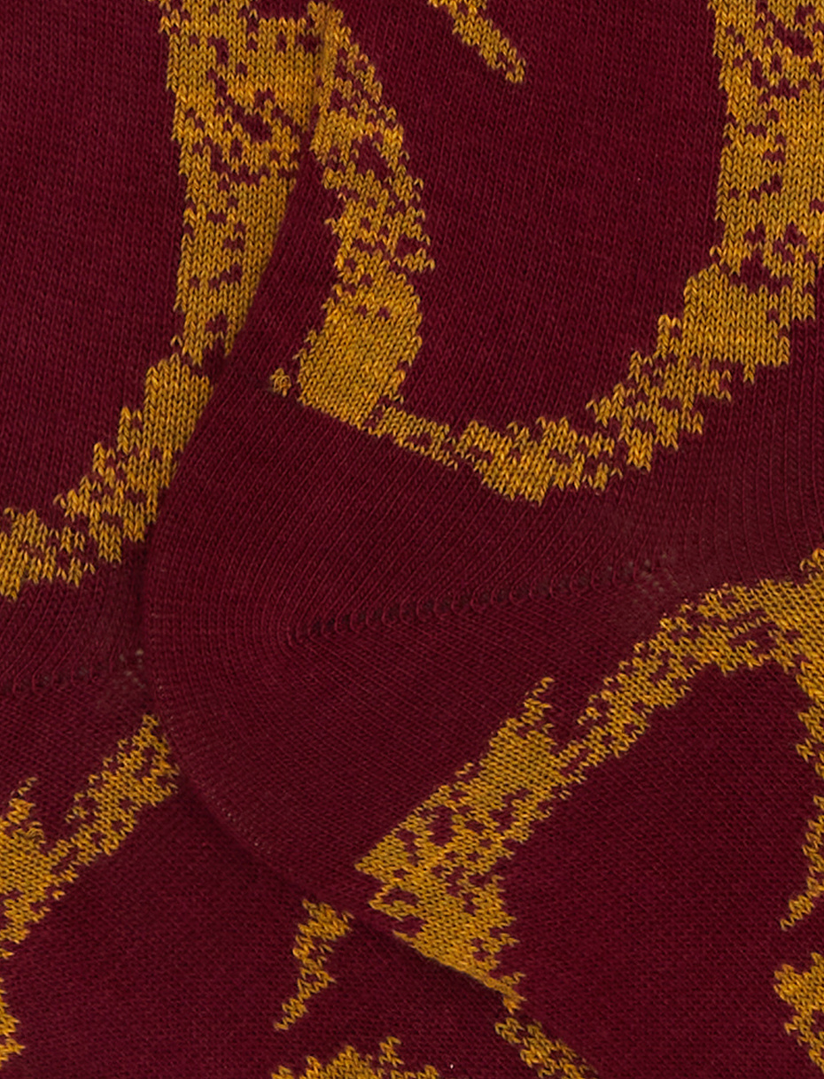 Women's long cotton socks in burgundy brocade pattern - Gallo 1927 - Official Online Shop