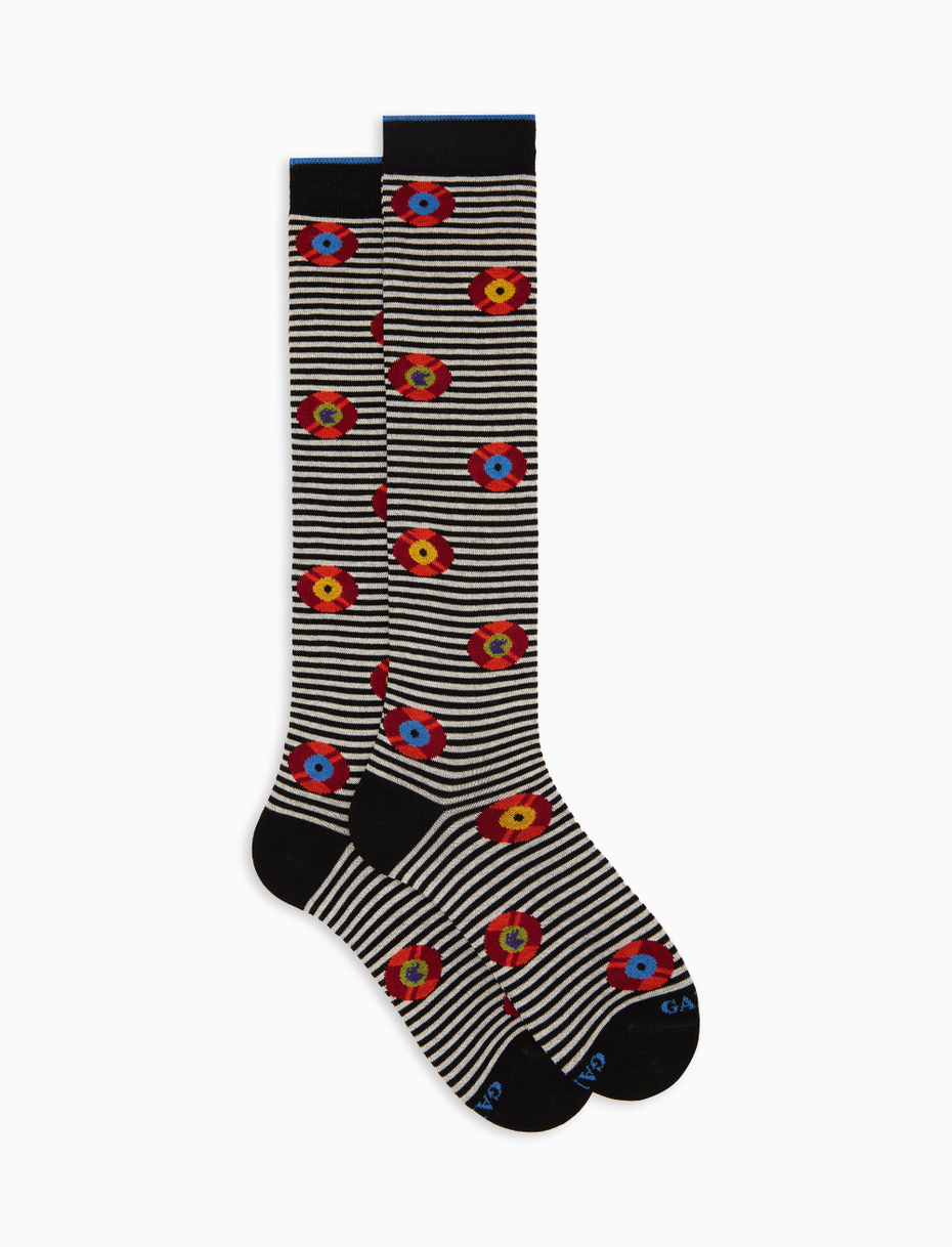 Men's long cotton socks in black vinyl record pattern - Gallo 1927 - Official Online Shop