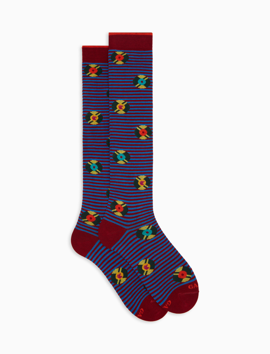 Men's long socks in burgundy cotton with vinyl record pattern - Gallo 1927 - Official Online Shop