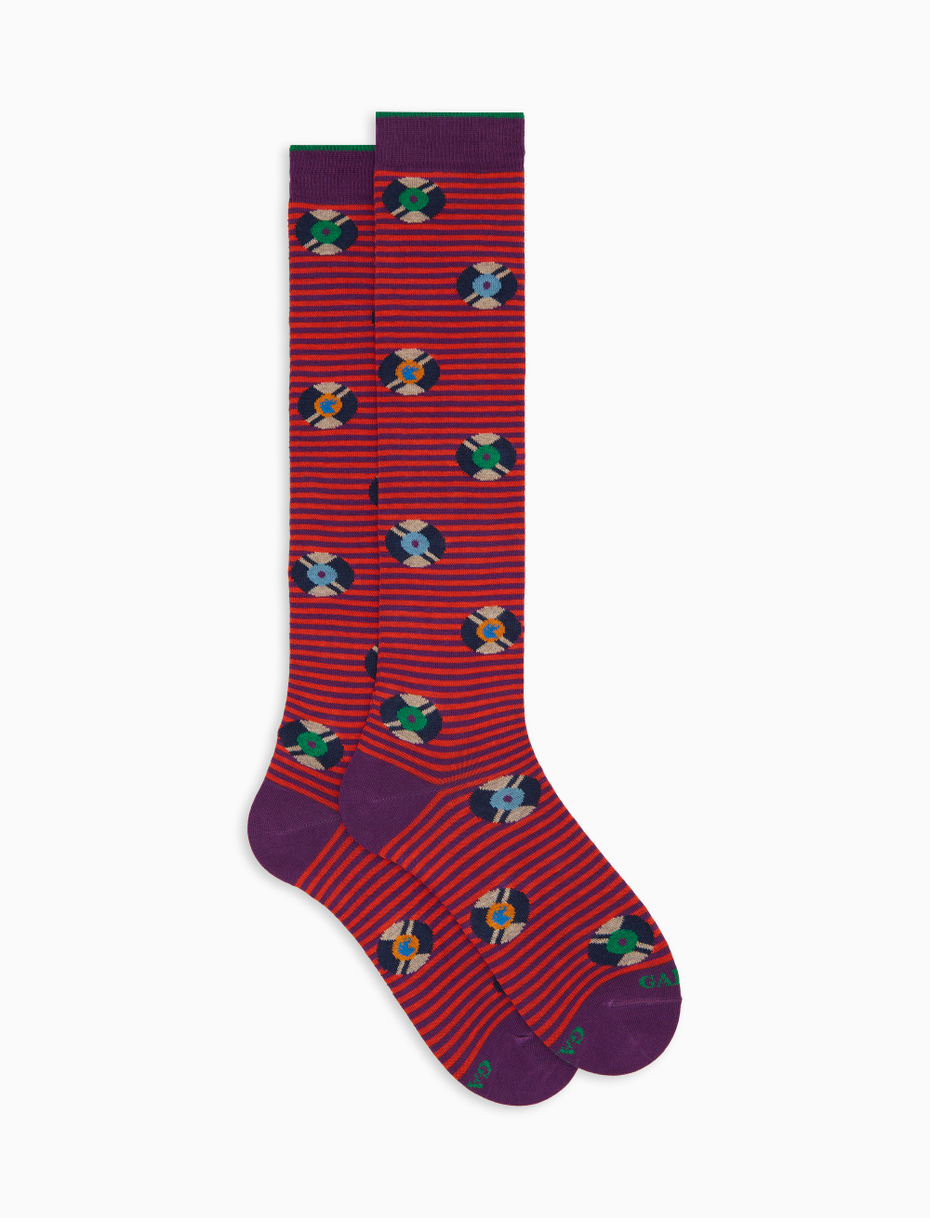 Women's long socks in purple cotton with vinyl record pattern - Gallo 1927 - Official Online Shop