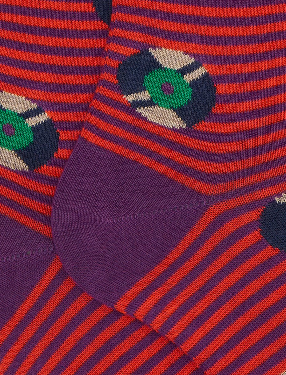 Women's long socks in purple cotton with vinyl record pattern - Gallo 1927 - Official Online Shop