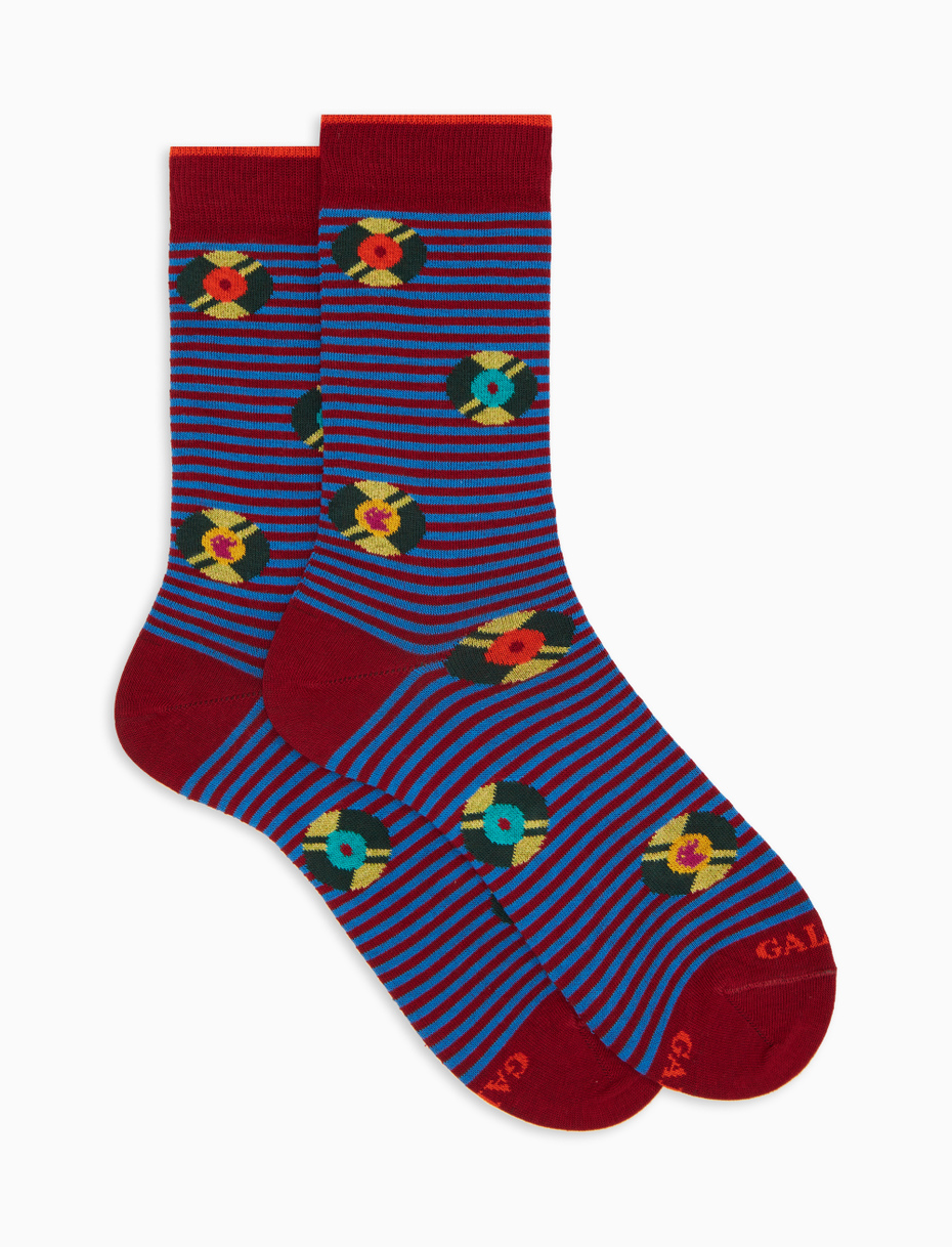 Women's short socks in burgundy cotton with vinyl record pattern - Gallo 1927 - Official Online Shop
