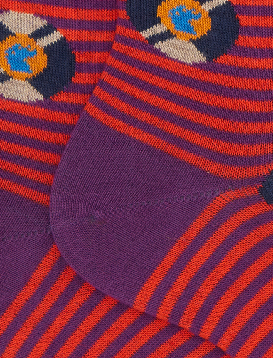 Women's short socks in purple cotton with vinyl record pattern - Gallo 1927 - Official Online Shop