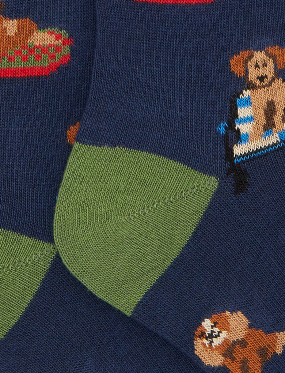 Children's long socks in blue cotton with dog pattern - Gallo 1927 - Official Online Shop