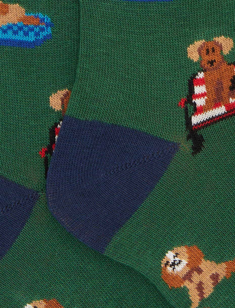 Children's long socks in green cotton with dog pattern - Gallo 1927 - Official Online Shop