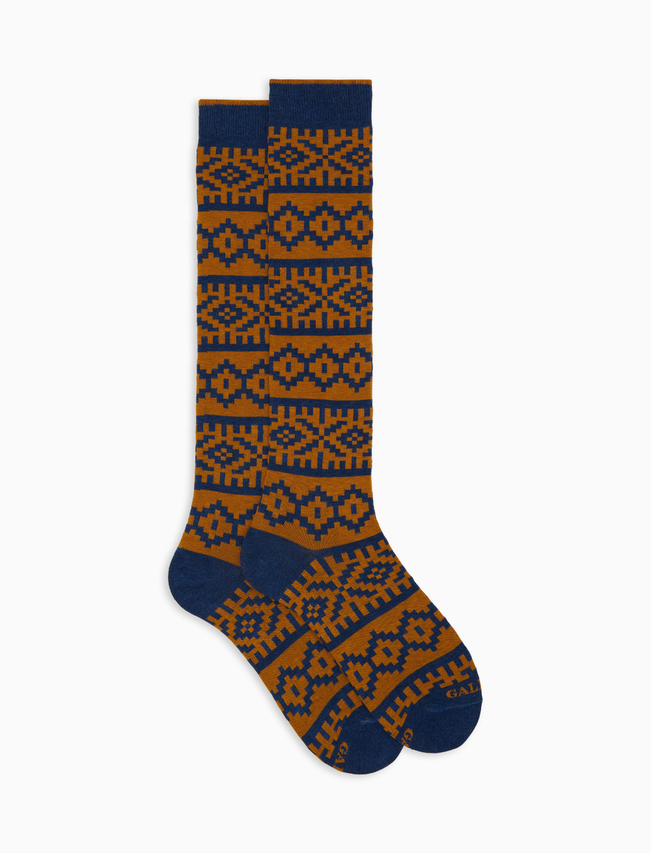 Men's long socks in yellow cotton with Christmas Greek pattern - Gallo 1927 - Official Online Shop