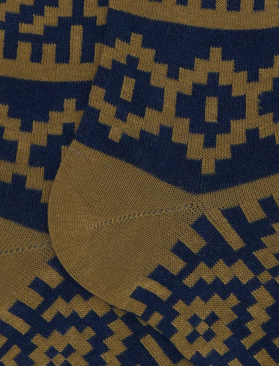 Men's long socks in blue cotton with Christmas Greek pattern - Gallo 1927 - Official Online Shop