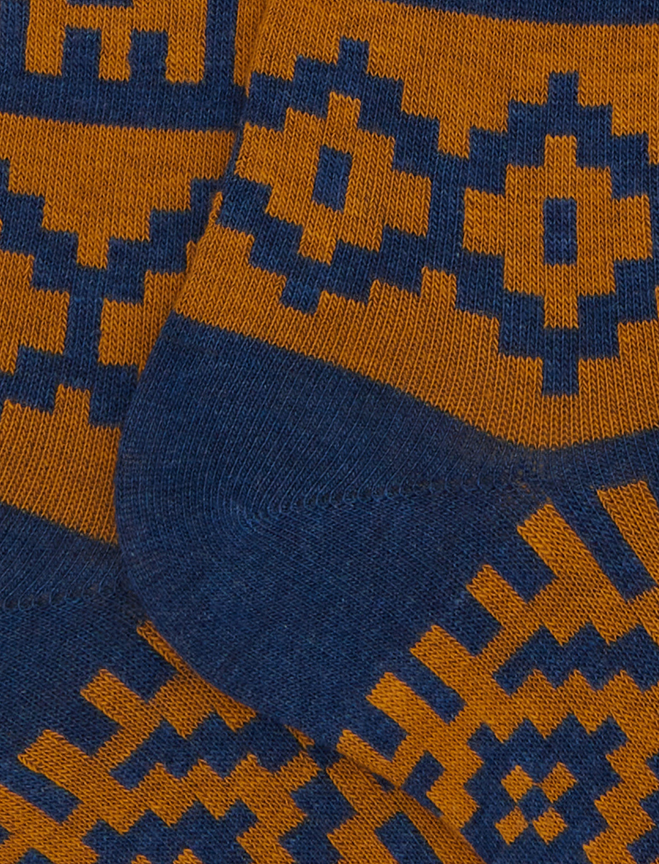 Women's long socks in yellow cotton with Christmas Greek pattern - Gallo 1927 - Official Online Shop