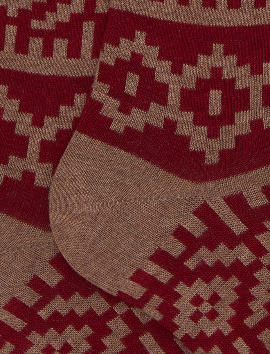 Women's long socks in burgundy cotton with Christmas Greek pattern - Gallo 1927 - Official Online Shop
