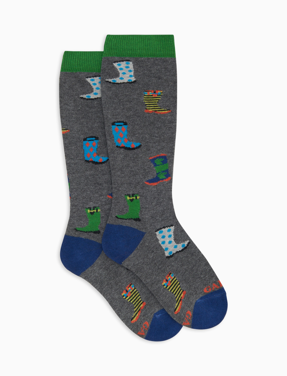 Children's long socks in gray cotton with rain boot pattern - Gallo 1927 - Official Online Shop