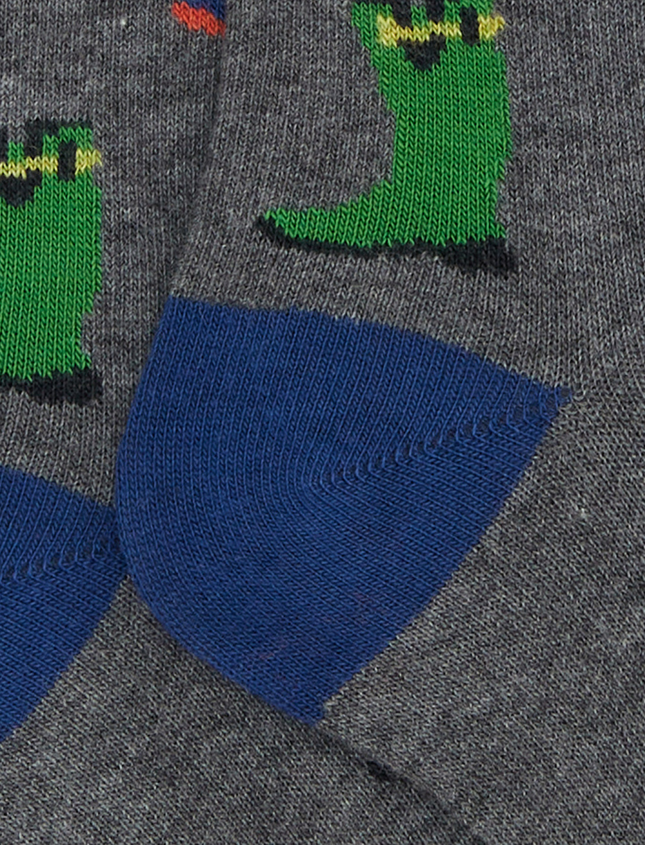 Children's long socks in gray cotton with rain boot pattern - Gallo 1927 - Official Online Shop