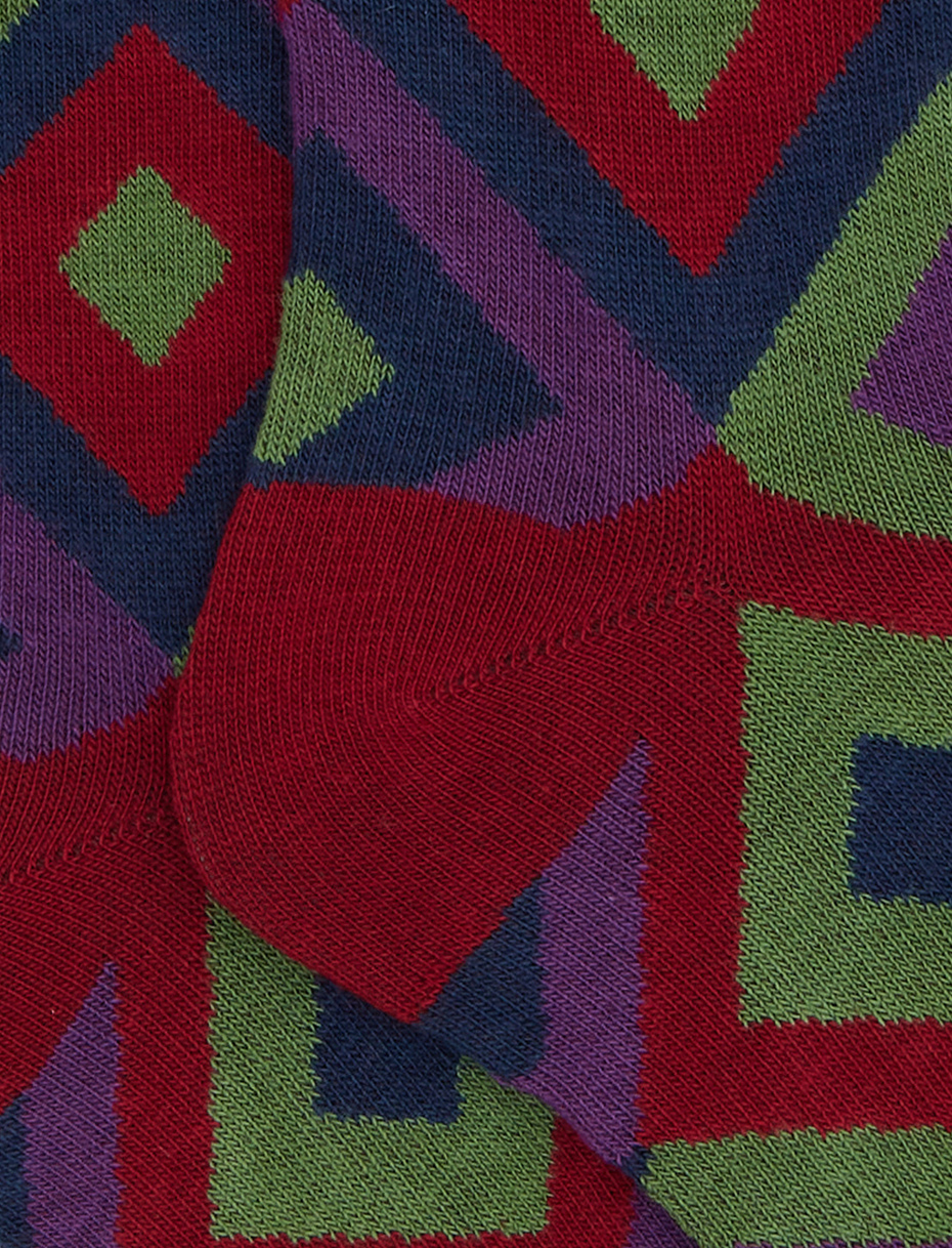 Long socks for children in burgundy cotton with concentric diamond pattern - Gallo 1927 - Official Online Shop
