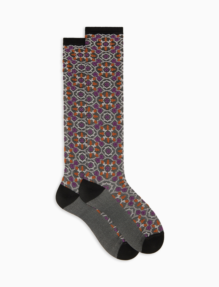 Women's long viscose socks with black tile pattern - Gallo 1927 - Official Online Shop