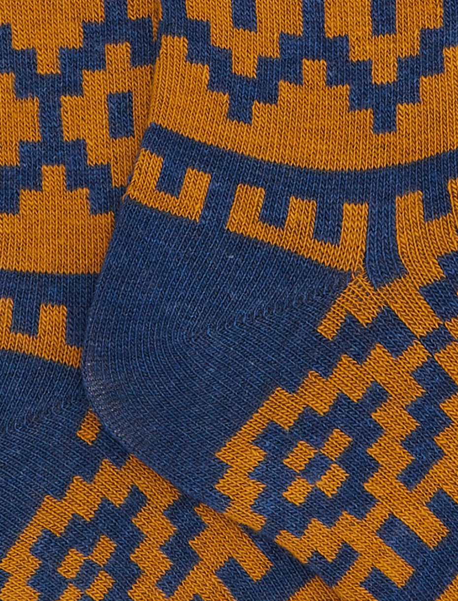 Children's long cotton socks with yellow Christmas Greek pattern - Gallo 1927 - Official Online Shop