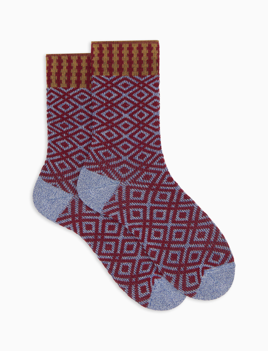 Women's short socks in burgundy cotton with geometric pattern and glitter effect - Gallo 1927 - Official Online Shop