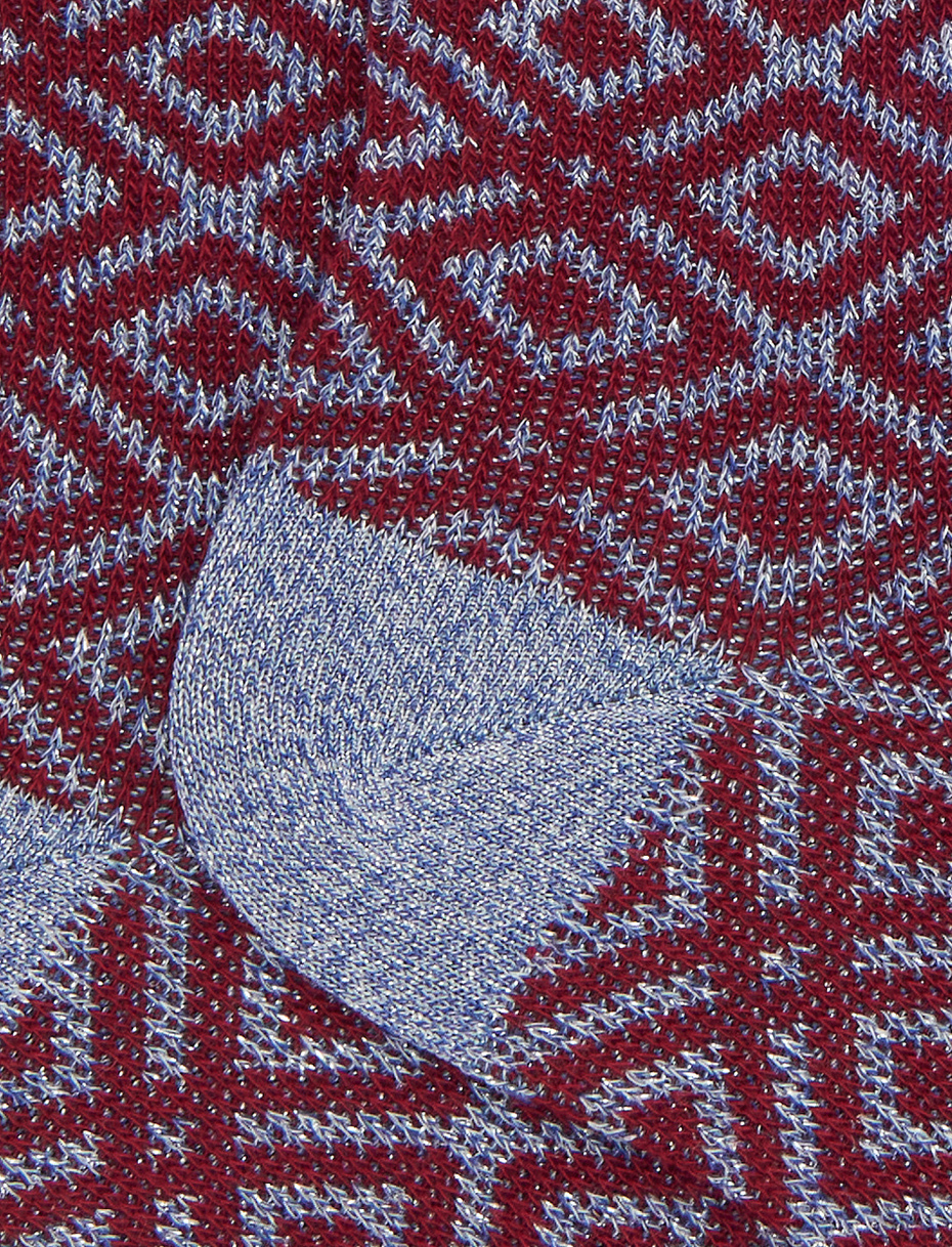 Women's short socks in burgundy cotton with geometric pattern and glitter effect - Gallo 1927 - Official Online Shop