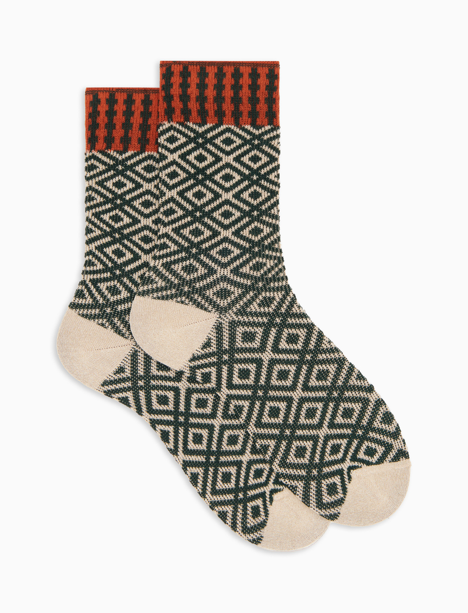 Women's short socks in green cotton with geometric pattern and glitter effect - Gallo 1927 - Official Online Shop