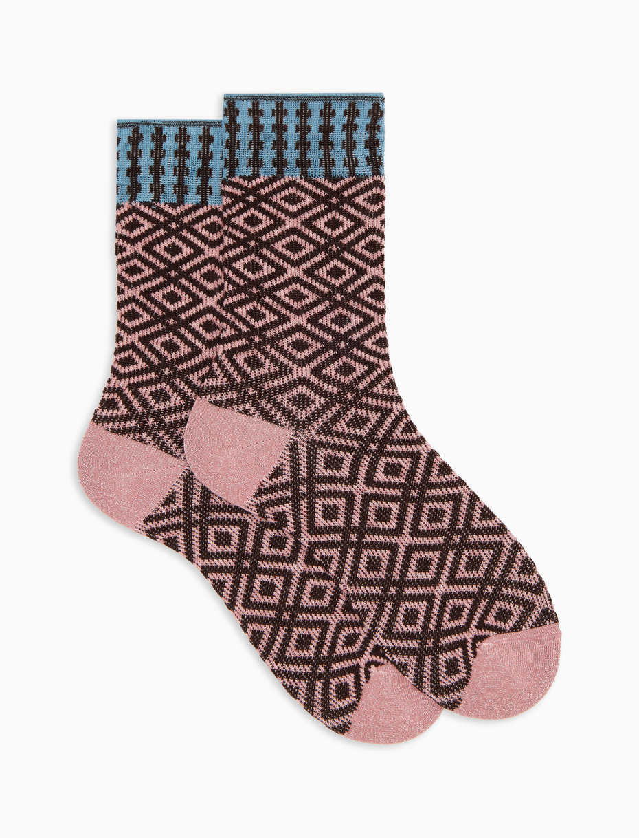 Calze corte donna cotone rosa fantasia geometrica effetto scintillante - Gallo 1927 - Official Online Shop