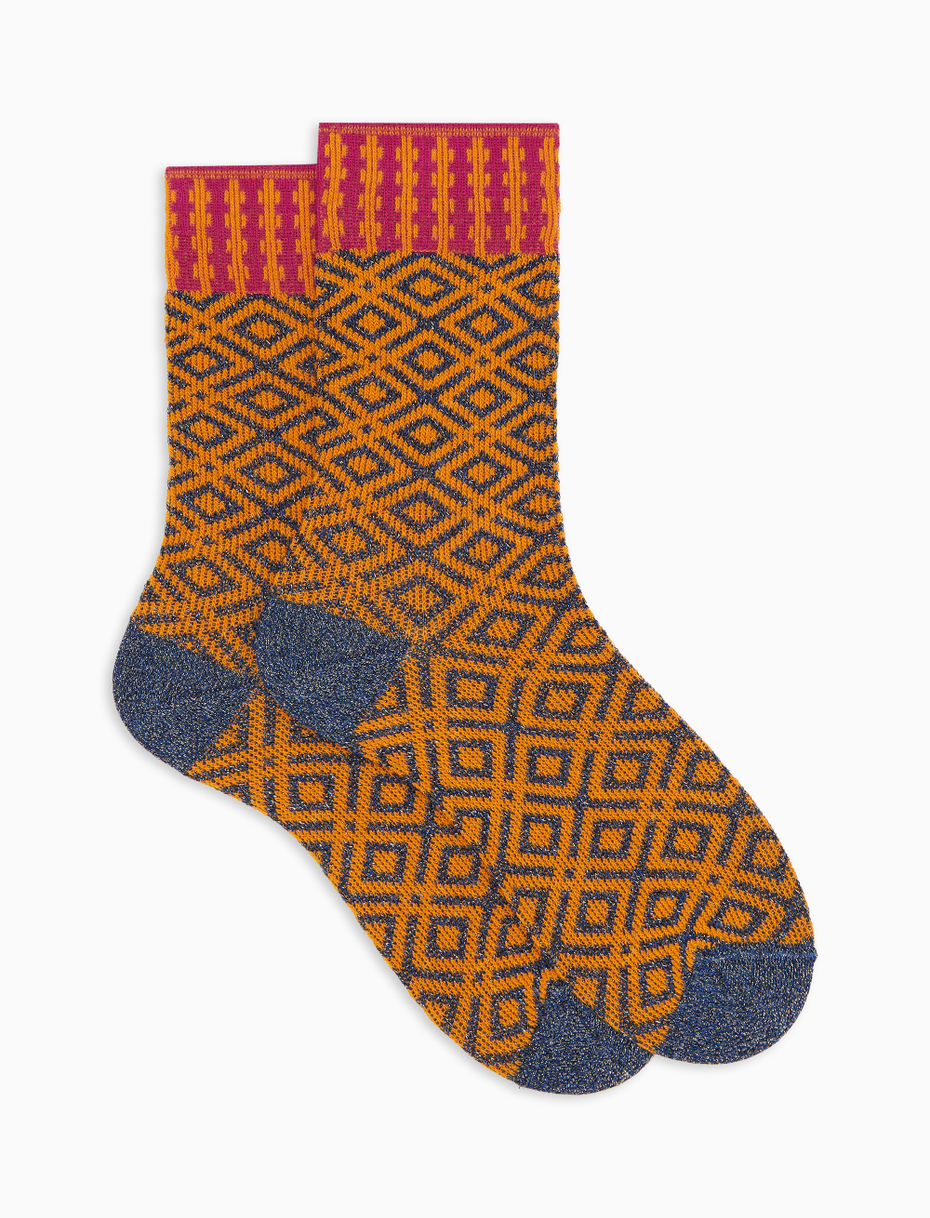 Calze corte donna cotone arancio fantasia geometrica effetto scintillante - Gallo 1927 - Official Online Shop