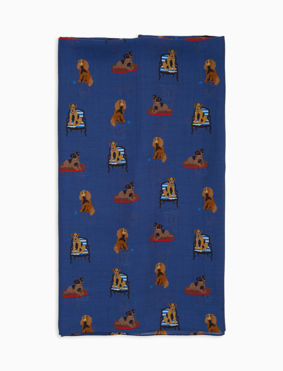 Lightweight unisex blue scarf with dog pattern - Gallo 1927 - Official Online Shop