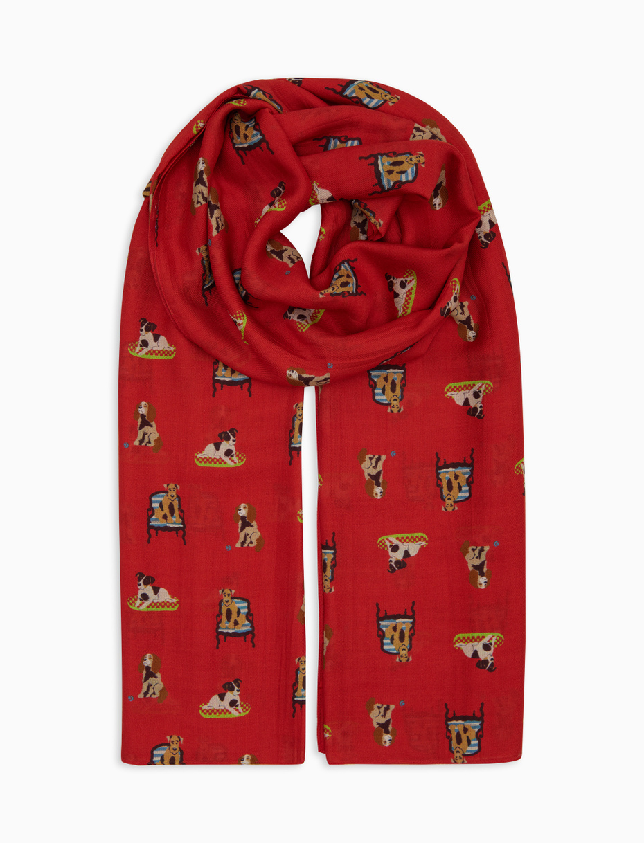 Lightweight unisex orange scarf with dog pattern - Gallo 1927 - Official Online Shop