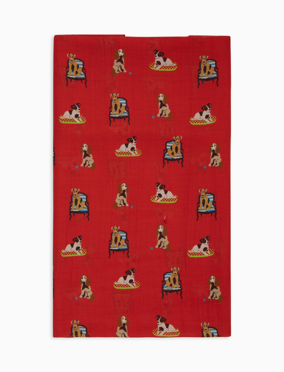 Lightweight unisex orange scarf with dog pattern - Gallo 1927 - Official Online Shop