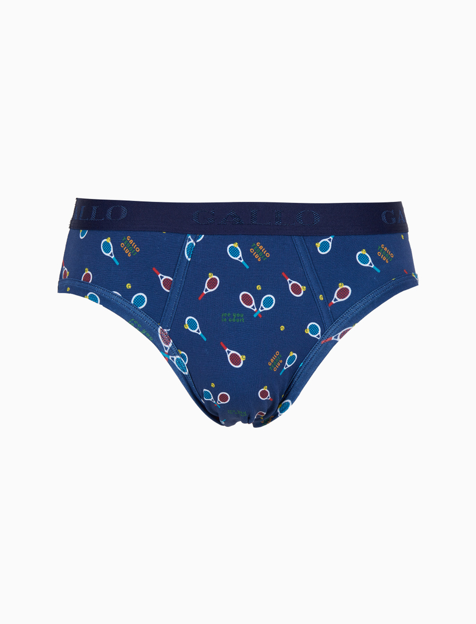 Men’s blue cotton briefs with tennis pattern - Gallo 1927 - Official Online Shop