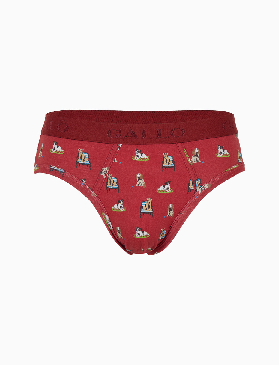 Men’s burgundy cotton briefs with dog pattern - Gallo 1927 - Official Online Shop