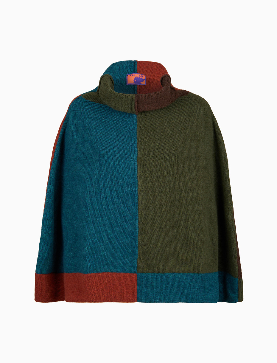 Women’s green wool poncho with color block pattern - Gallo 1927 - Official Online Shop