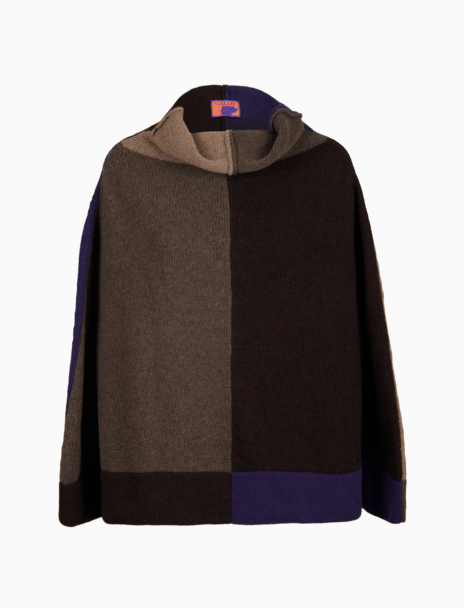Women’s purple wool poncho with color block pattern - Gallo 1927 - Official Online Shop