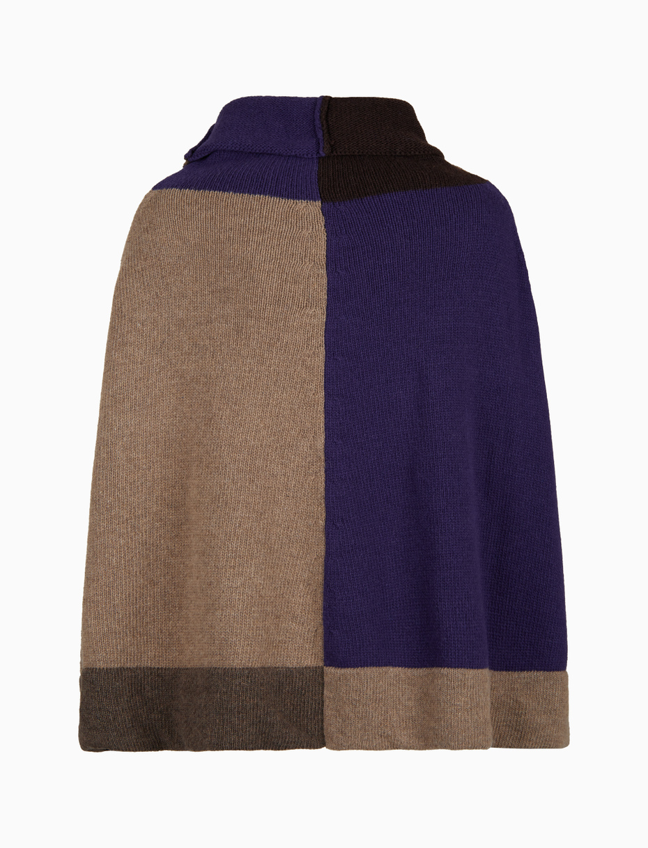 Women’s purple wool poncho with color block pattern - Gallo 1927 - Official Online Shop