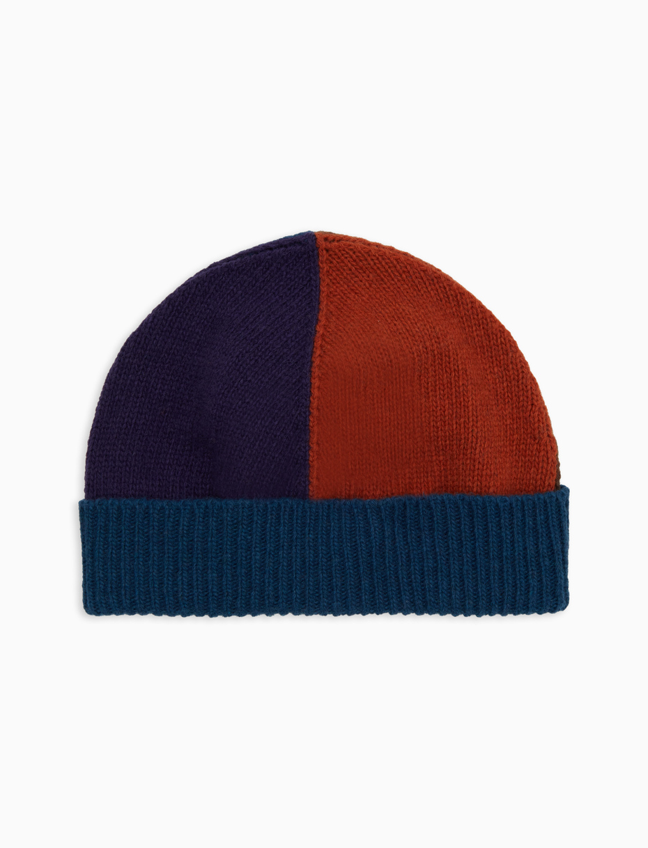 Unisex purple wool cap with turn-up and color block pattern - Gallo 1927 - Official Online Shop