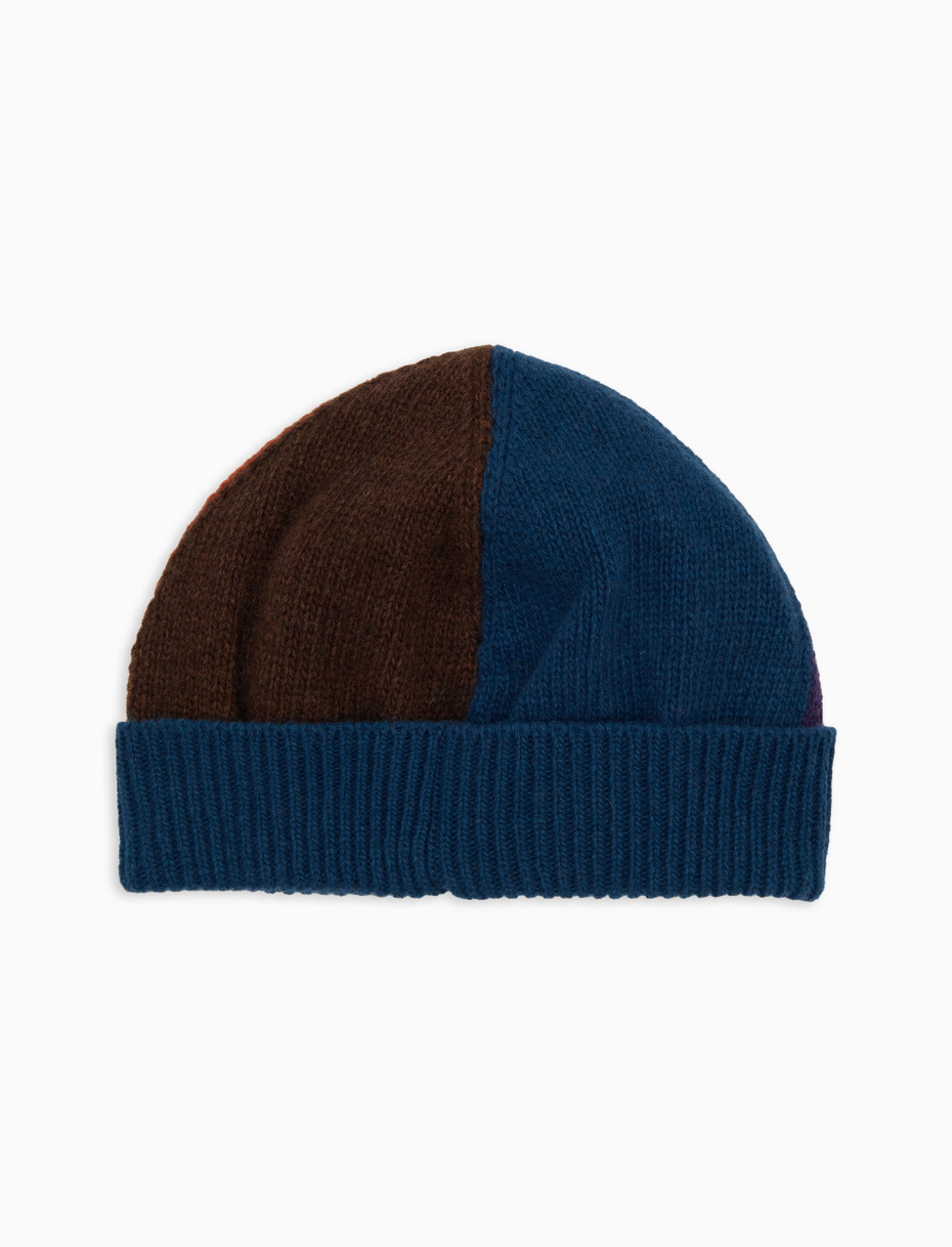 Unisex purple wool cap with turn-up and color block pattern - Gallo 1927 - Official Online Shop