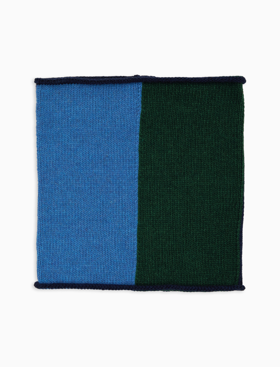 Unisex blue wool neck warmer with color block pattern - Gallo 1927 - Official Online Shop
