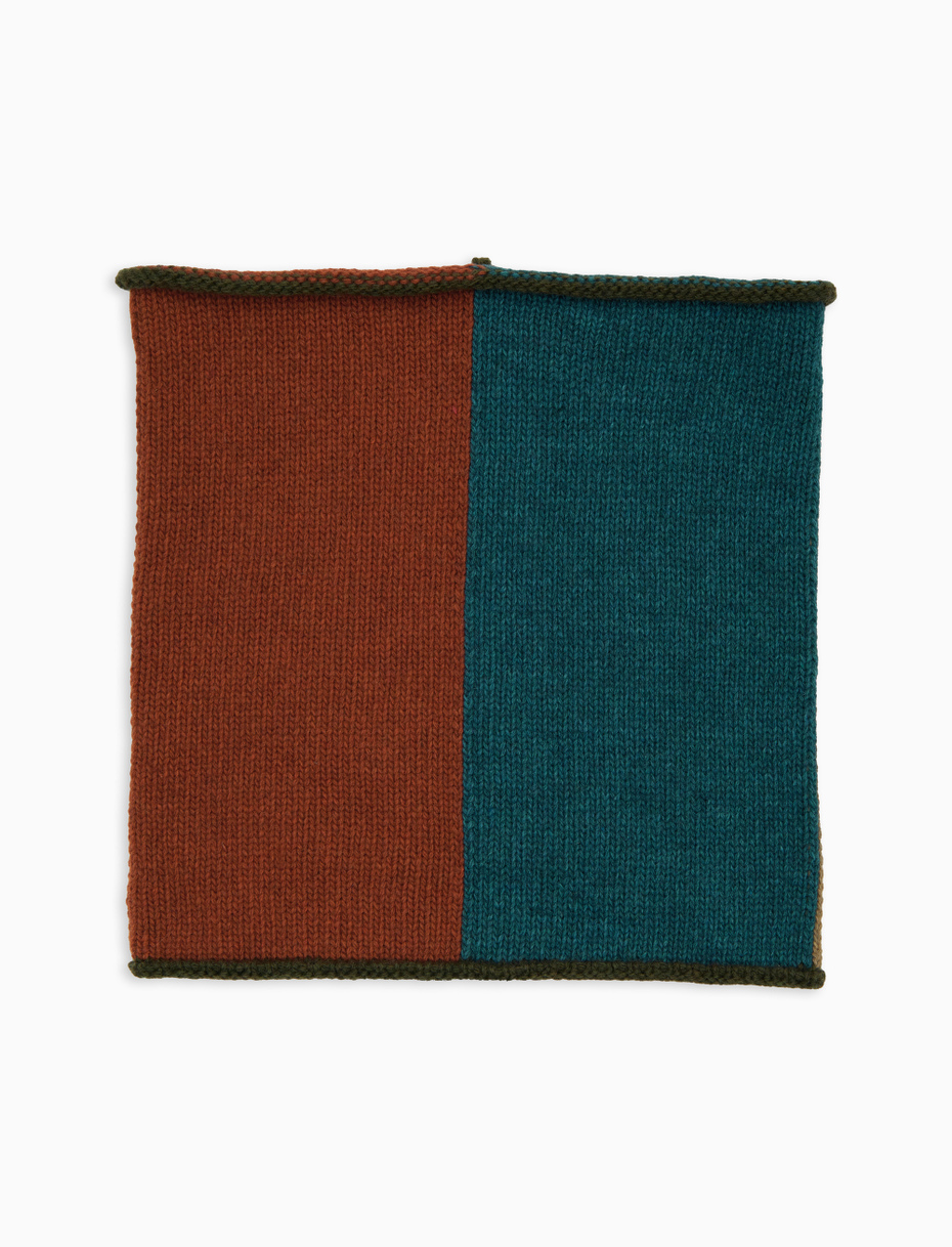 Unisex green wool neck warmer with color block pattern - Gallo 1927 - Official Online Shop