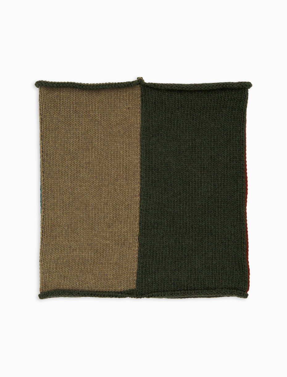 Unisex green wool neck warmer with color block pattern - Gallo 1927 - Official Online Shop