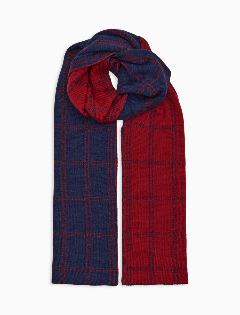 Unisex double-sided blue wool scarf with window pane pattern - Gallo 1927 - Official Online Shop