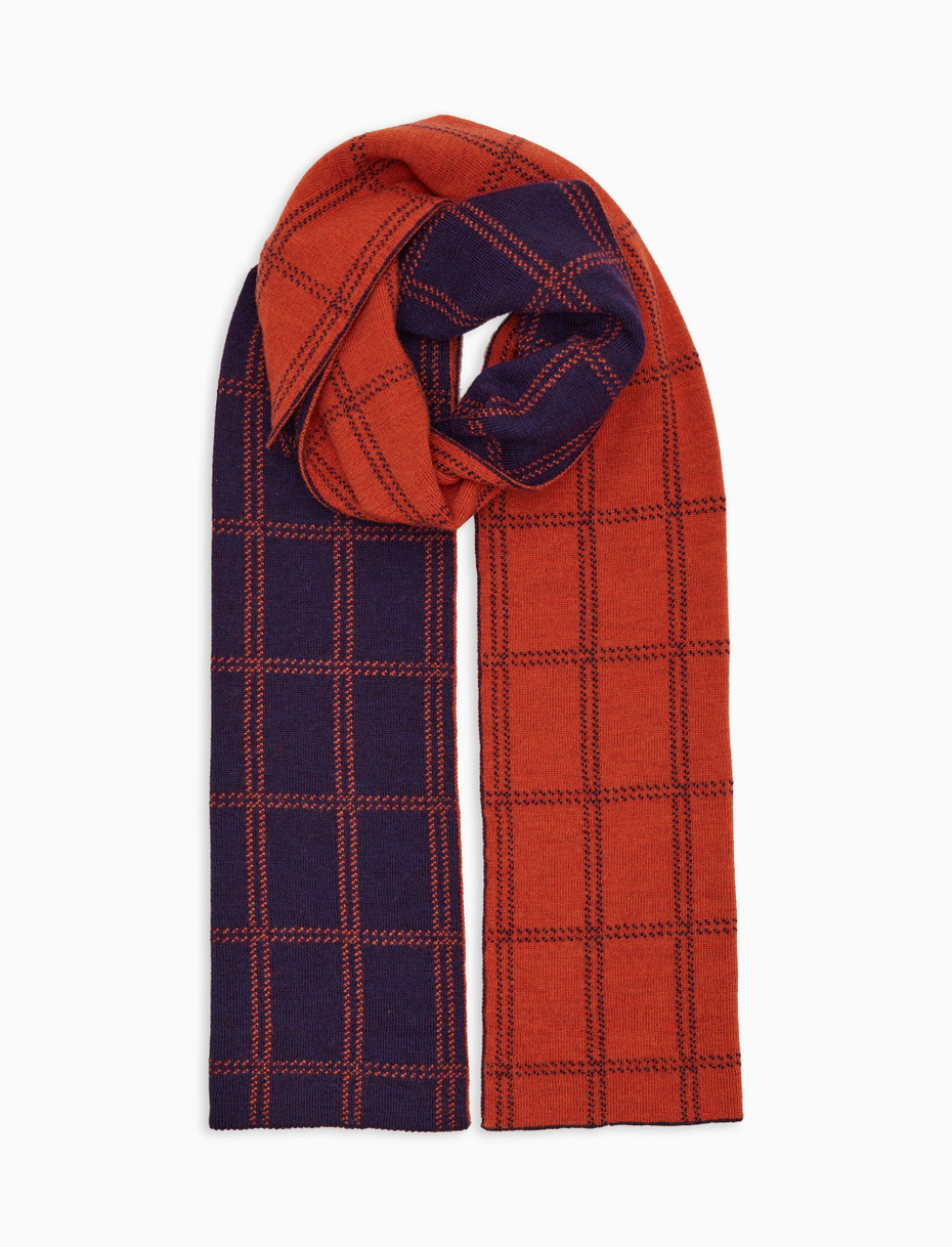 Unisex double-sided purple wool scarf with window pane pattern - Gallo 1927 - Official Online Shop