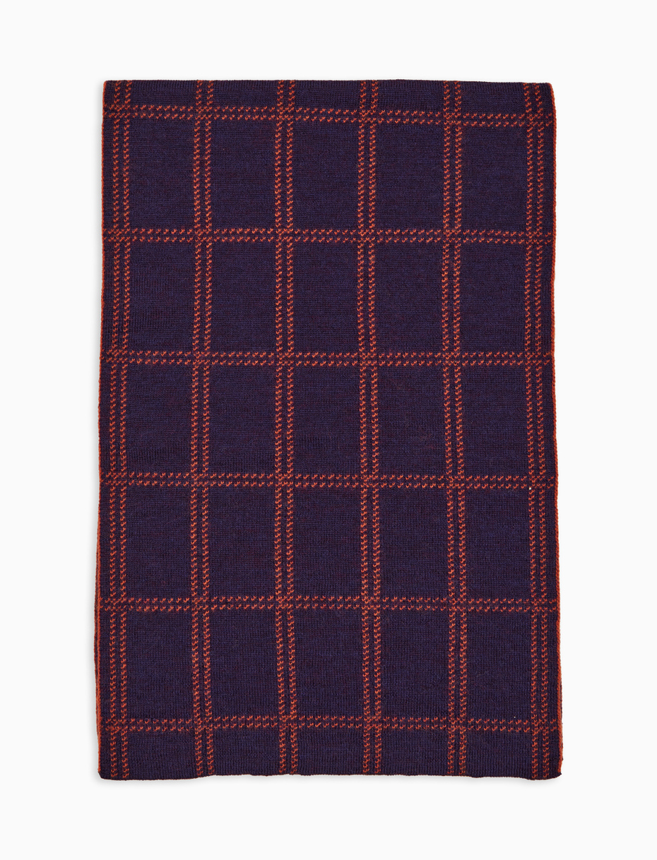 Unisex double-sided purple wool scarf with window pane pattern - Gallo 1927 - Official Online Shop