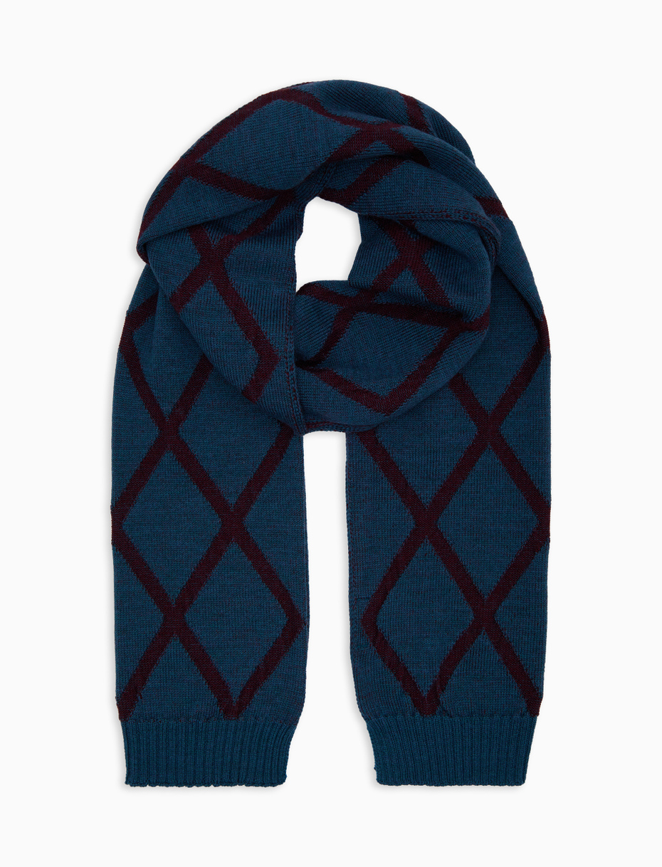 Unisex light blue wool scarf with diamond pattern - Gallo 1927 - Official Online Shop
