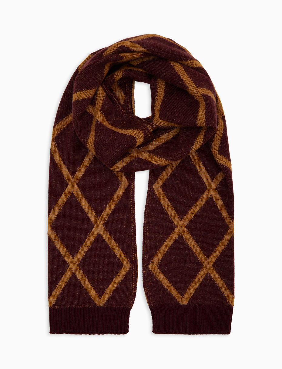 Unisex burgundy wool scarf with diamond pattern - Gallo 1927 - Official Online Shop