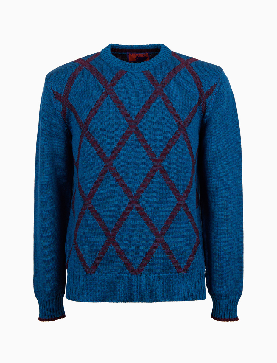 Pull girocollo uomo lana azzurro fantasia rombi - Gallo 1927 - Official Online Shop