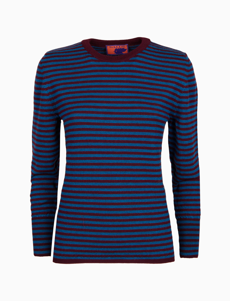Pull girocollo donna lana bordò righe bicolore - Gallo 1927 - Official Online Shop