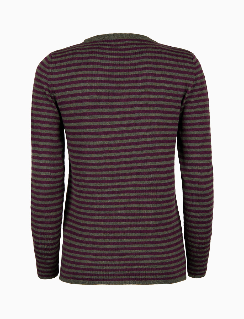 Pull girocollo donna lana verde righe bicolore - Gallo 1927 - Official Online Shop